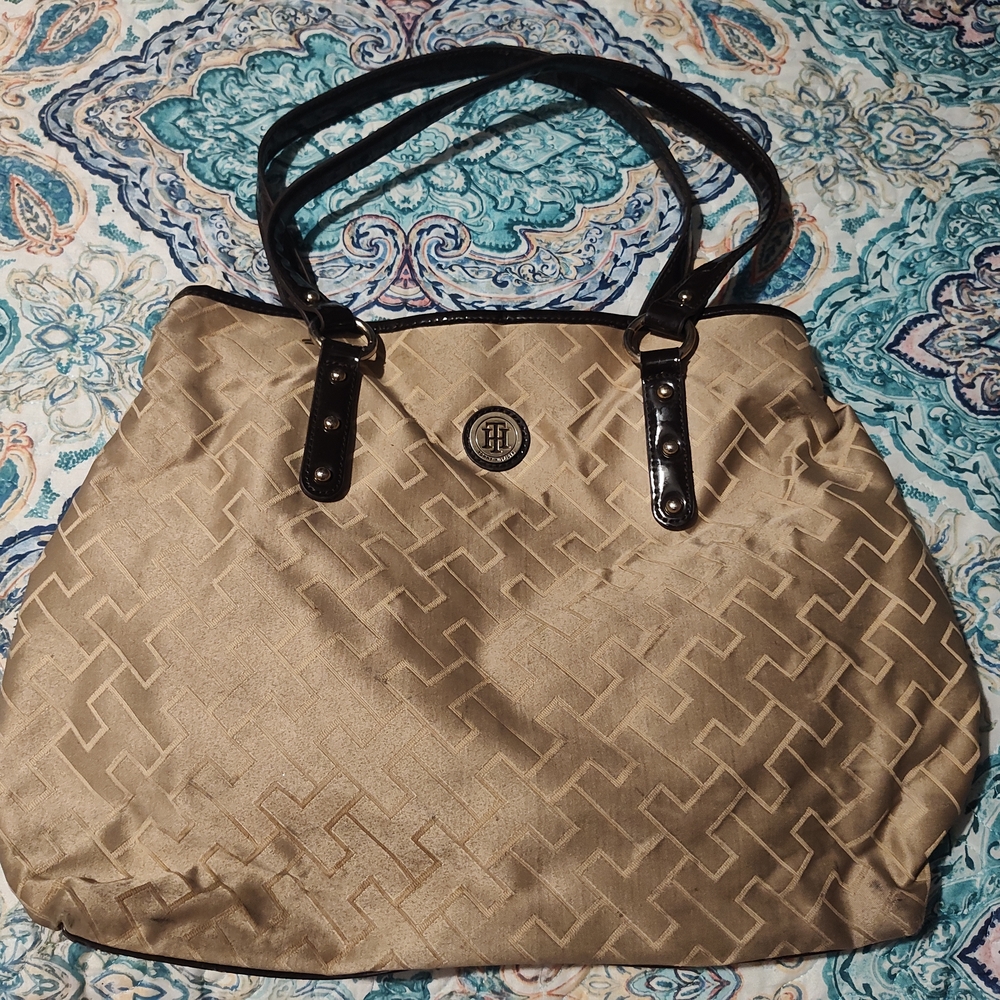 Tommy Hilfiger Brown and Tan Quilted Tote Bag